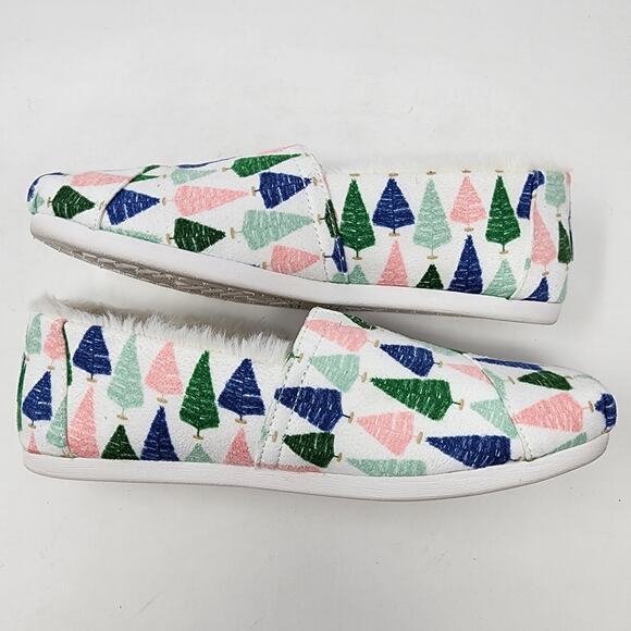 TOMS X Paper Source Flats W0men 5.5Colorful Trees Espadrilles with faux fur edge - Picture 6 of 9